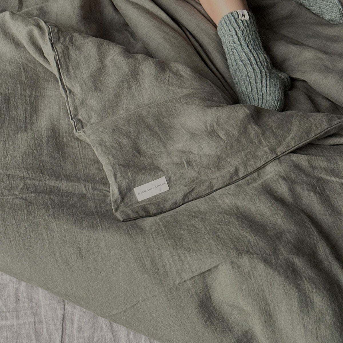Natural linen duvet - Moss Green - Harmonia Linens