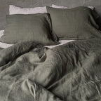 Natural linen duvet - Moss Green - Harmonia Linens