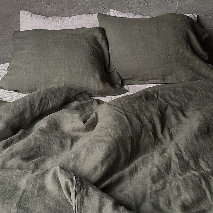 Natural linen duvet - Moss Green - Harmonia Linens