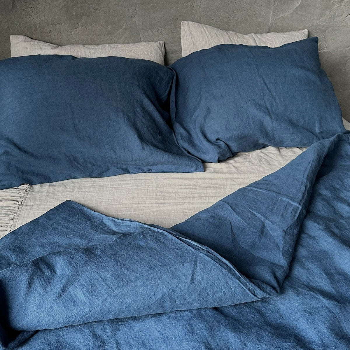 Natural linen duvet - Ocean Blue - Harmonia Linens