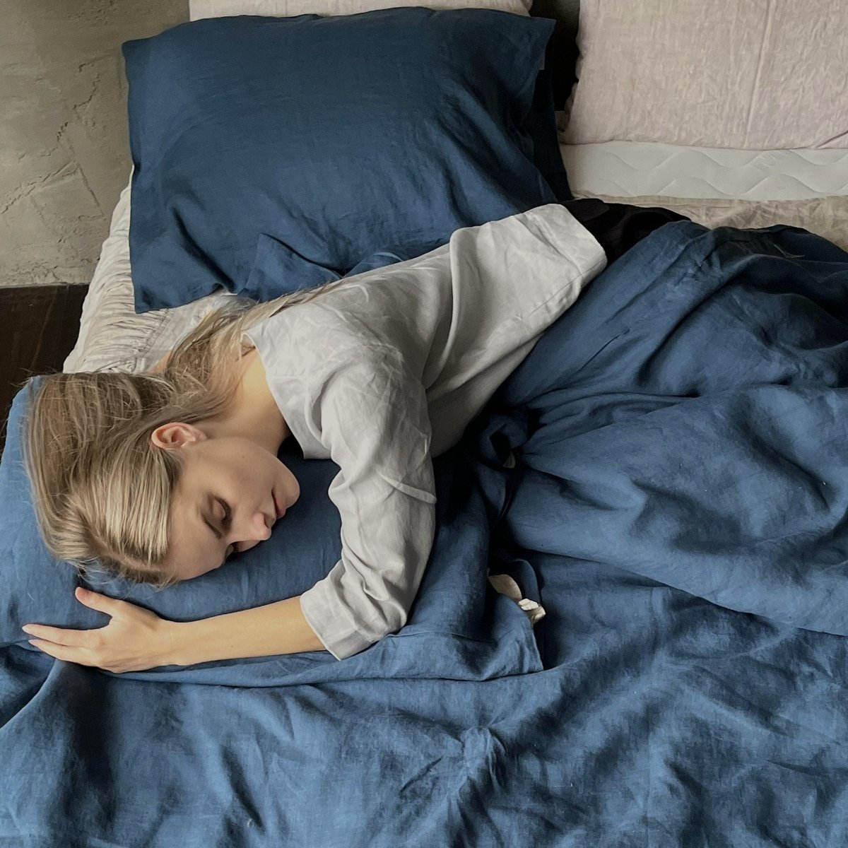 Natural linen duvet - Ocean Blue - Harmonia Linens