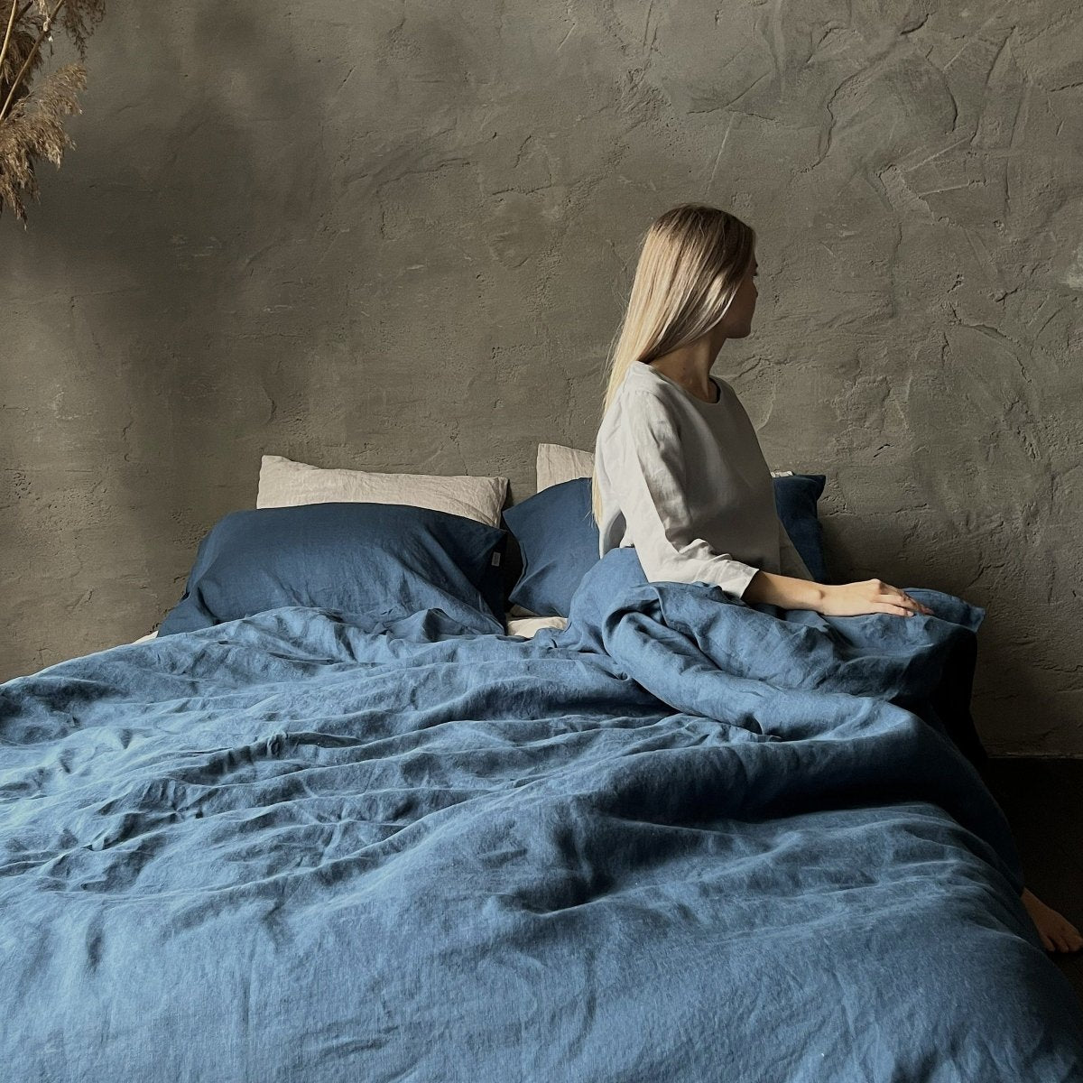 Natural linen duvet - Ocean Blue - Harmonia Linens