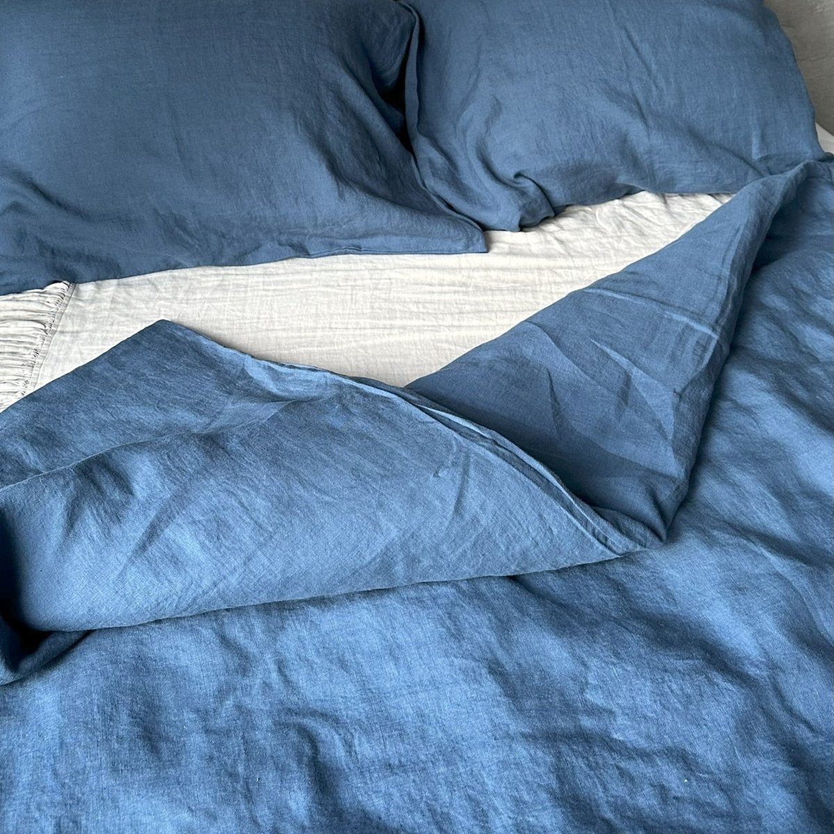 Natural linen duvet - Ocean Blue - Harmonia Linens