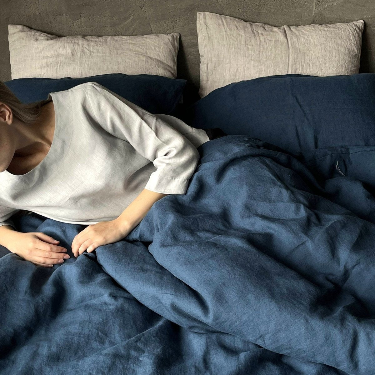 Natural linen duvet - Ocean Blue - Harmonia Linens