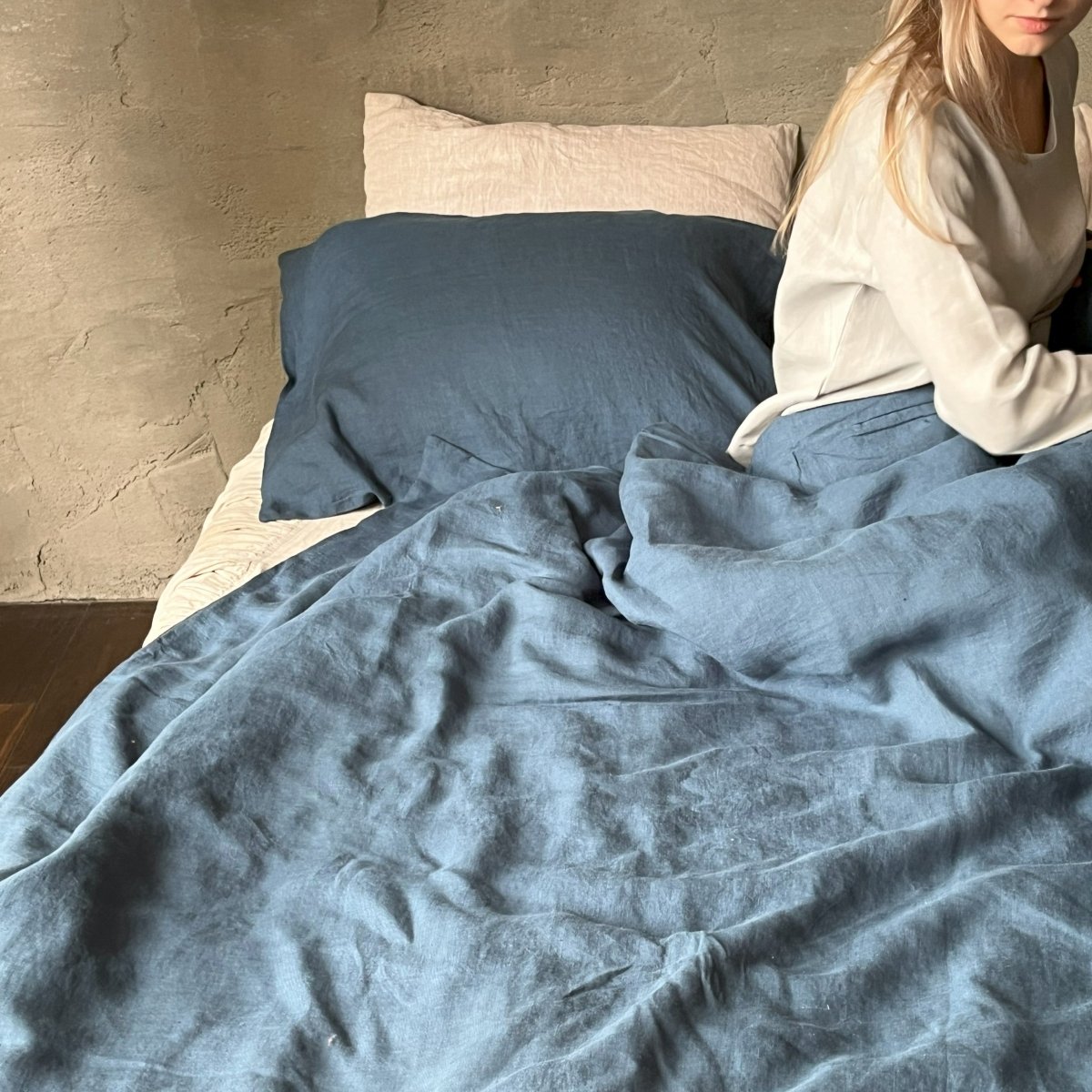 Natural linen duvet - Ocean Blue - Harmonia Linens