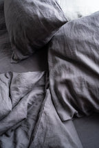 Natural Linen Fitted Sheet - dark gray - Harmonia Linens
