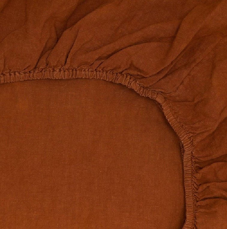 Natural Linen Fitted Sheet - Terracota - Harmonia Linens