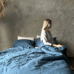 Natural linen pillowcase - Ocean Blue - Harmonia Linens