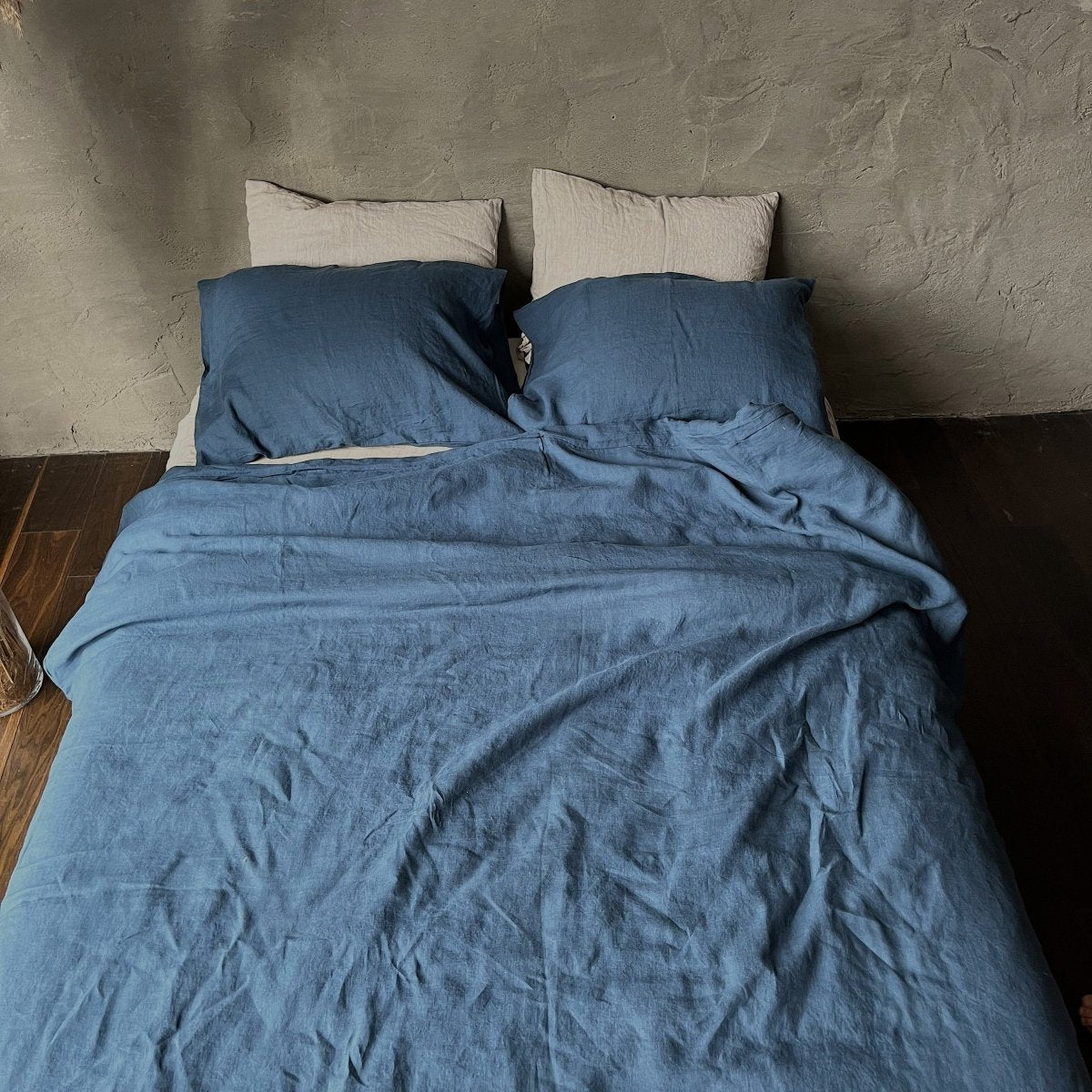 Natural linen pillowcase - Ocean Blue - Harmonia Linens