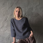 Long Sleeve Linen Shirt - Midnight Blue