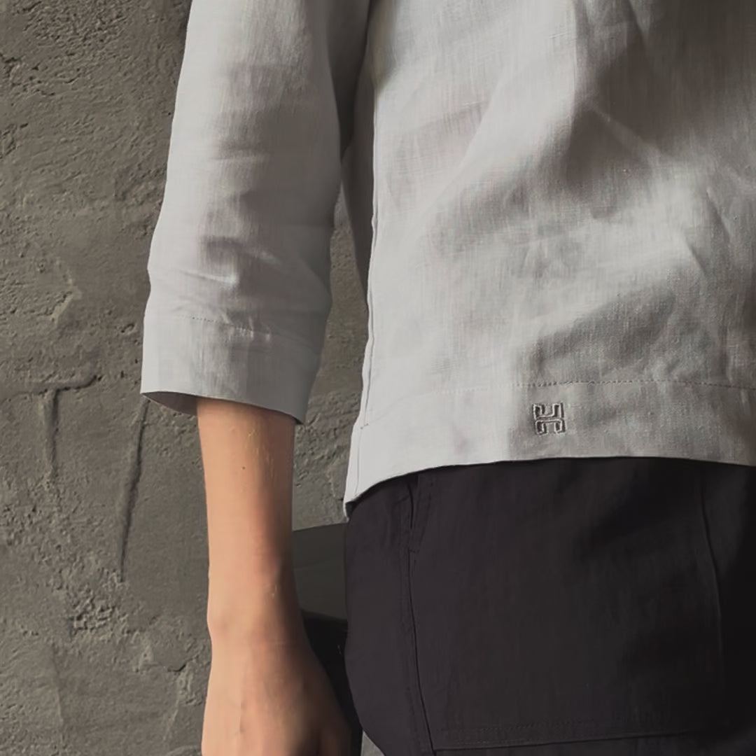 Long Sleeve Linen Shirt - Light Gray