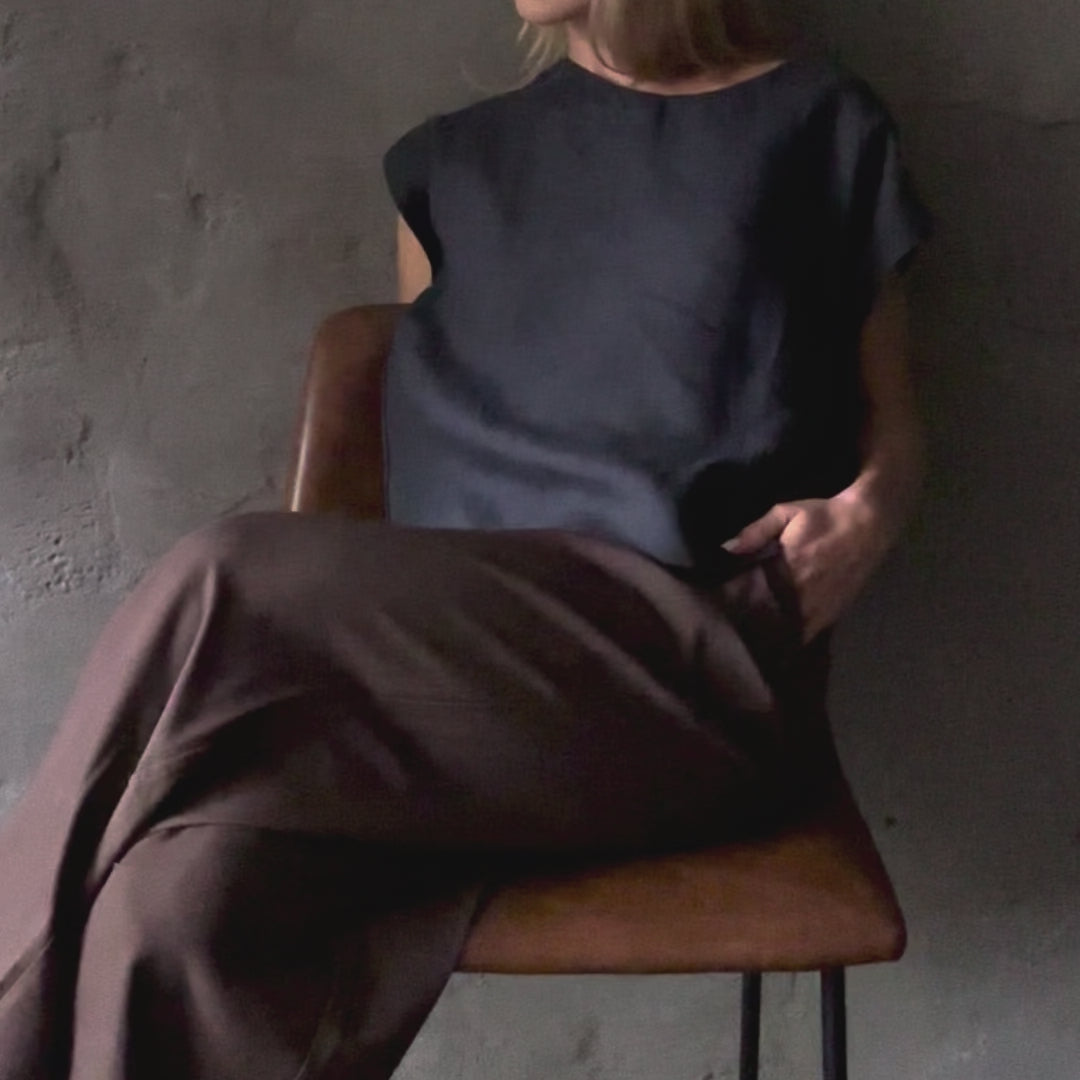 Short Sleeve Linen Shirt - Midnight Blue