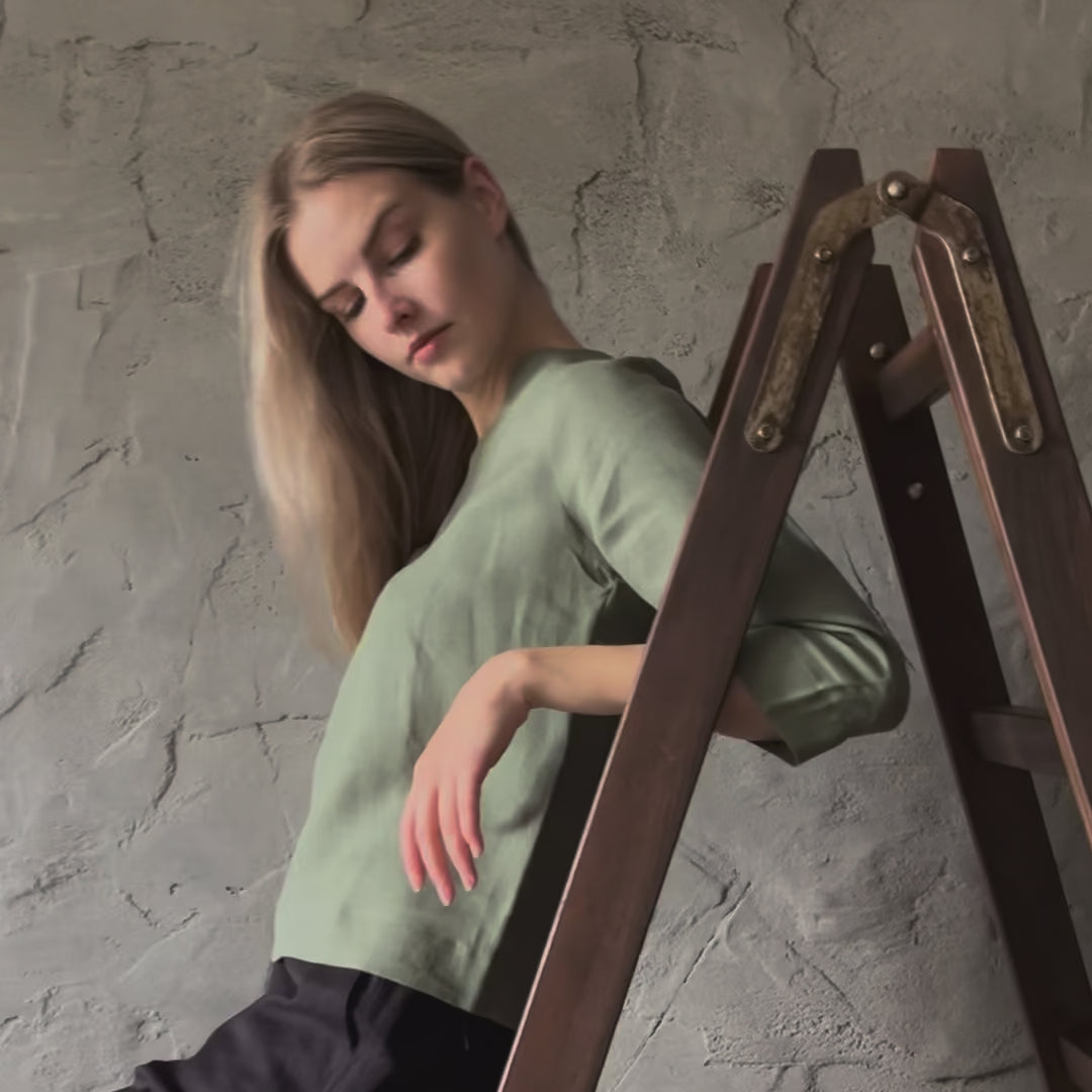 Long Sleeve Linen Shirt - Moss Green