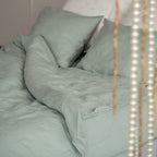 Natural linen bedding set - sage