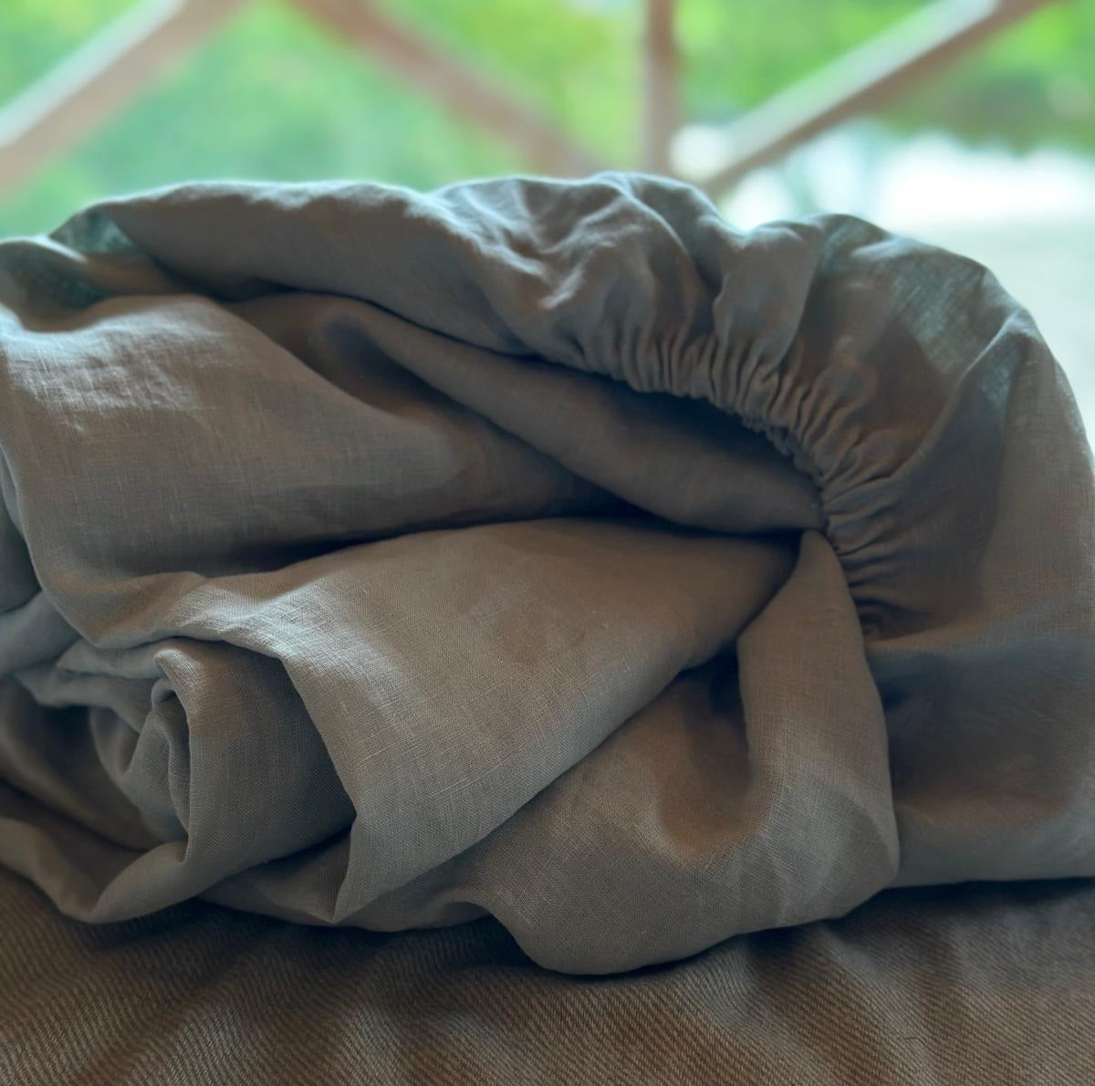 Natural Linen Fitted Sheet - sage