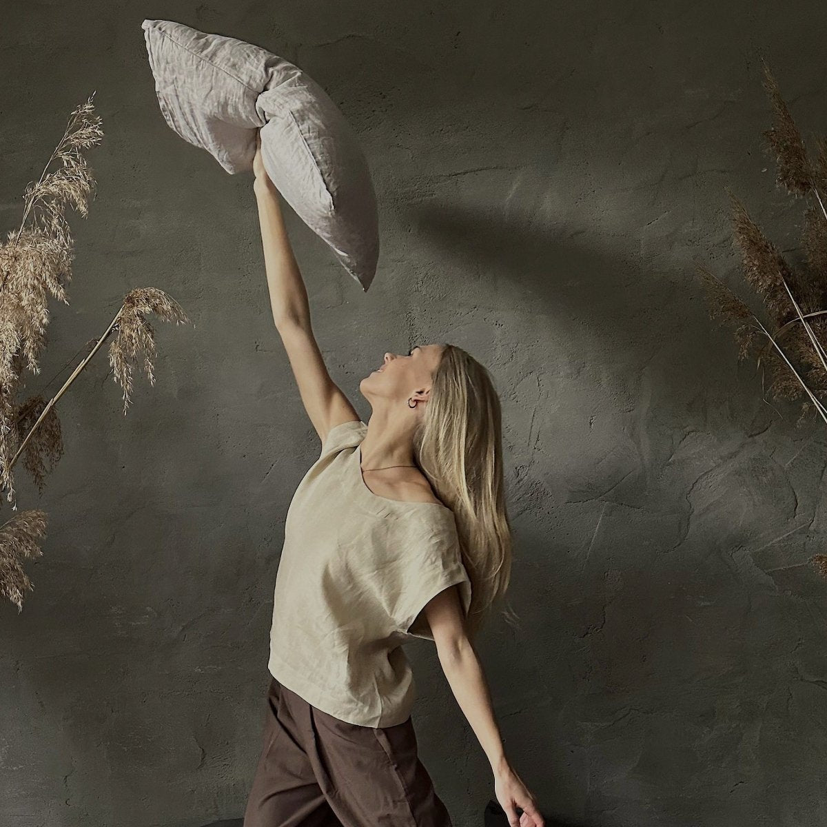 Short Sleeve Linen Shirt - Beige - Harmonia Linens