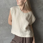 Short Sleeve Linen Shirt - Beige - Harmonia Linens
