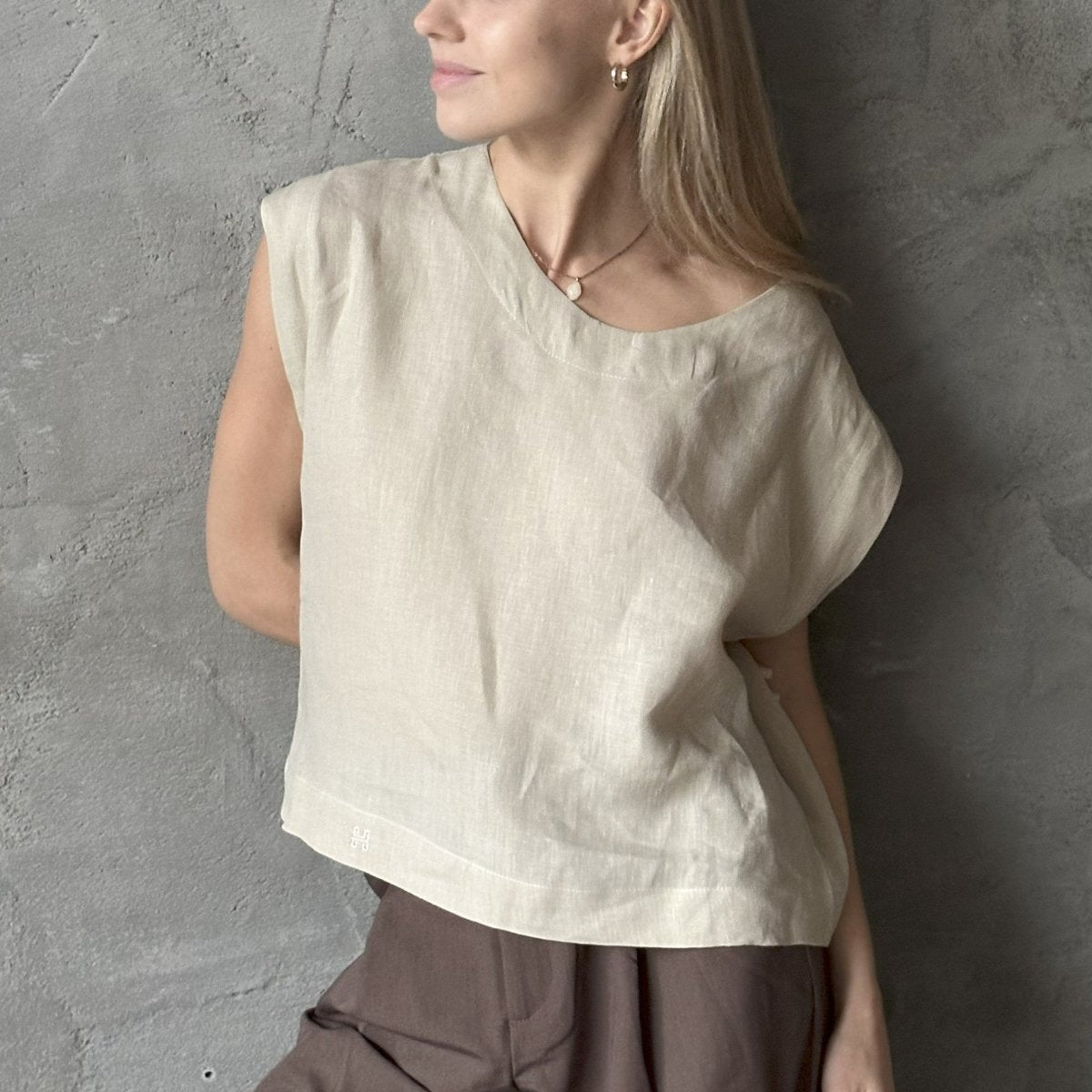 Short Sleeve Linen Shirt - Beige - Harmonia Linens