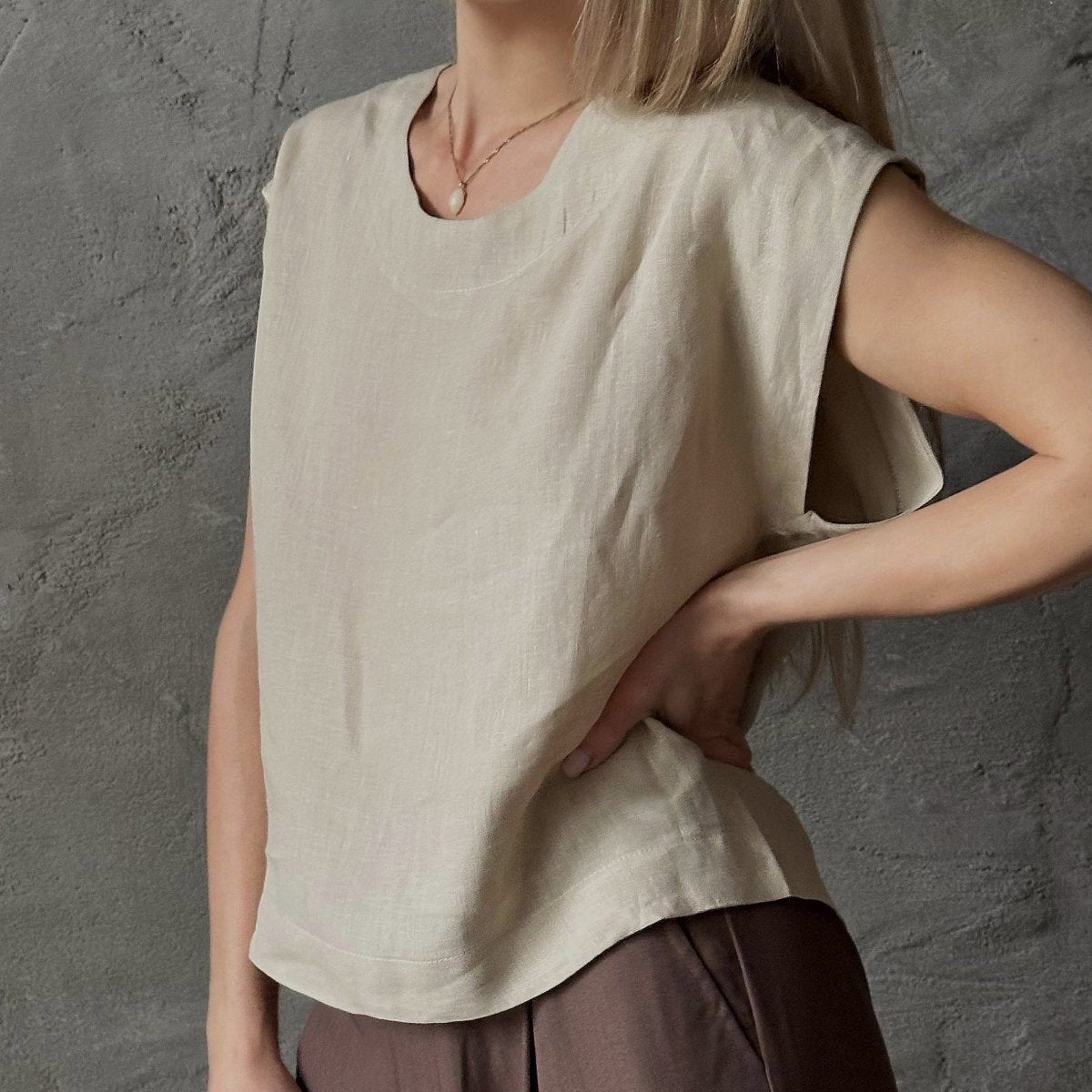 Short Sleeve Linen Shirt - Beige - Harmonia Linens