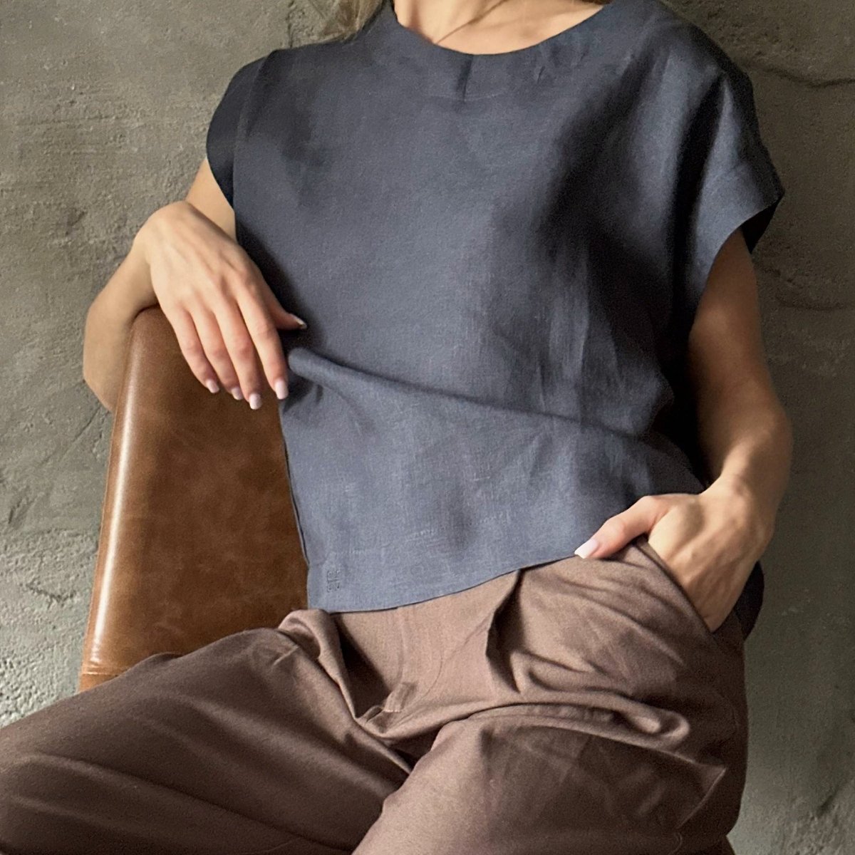 Short Sleeve Linen Shirt - Midnight Blue - Harmonia Linens