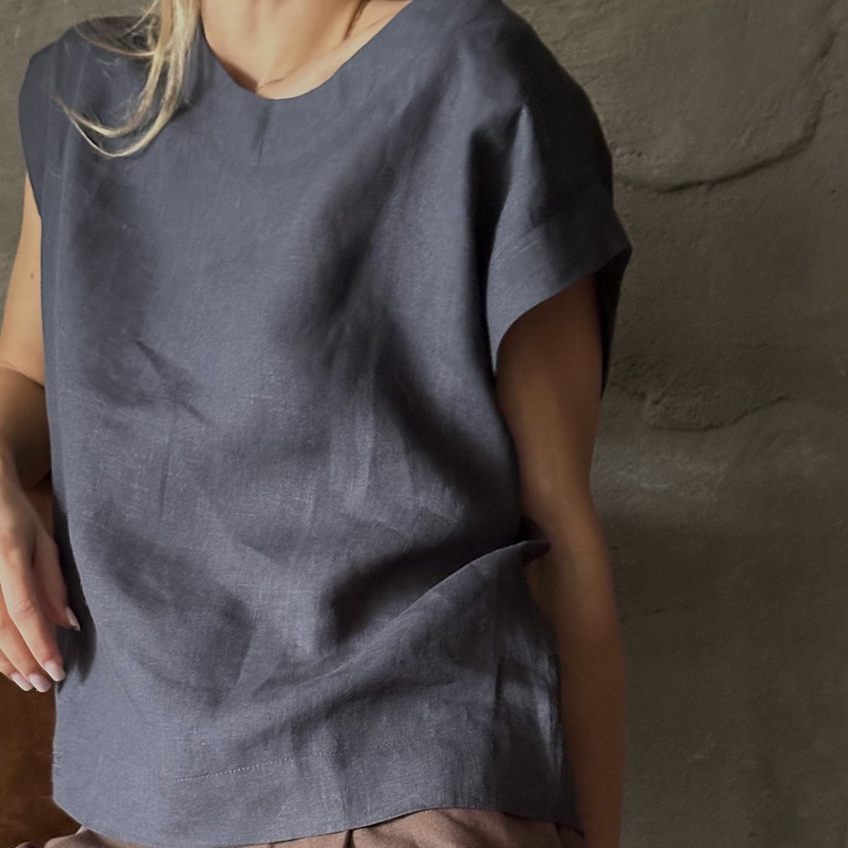 Short Sleeve Linen Shirt - Midnight Blue - Harmonia Linens