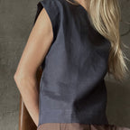 Short Sleeve Linen Shirt - Midnight Blue - Harmonia Linens