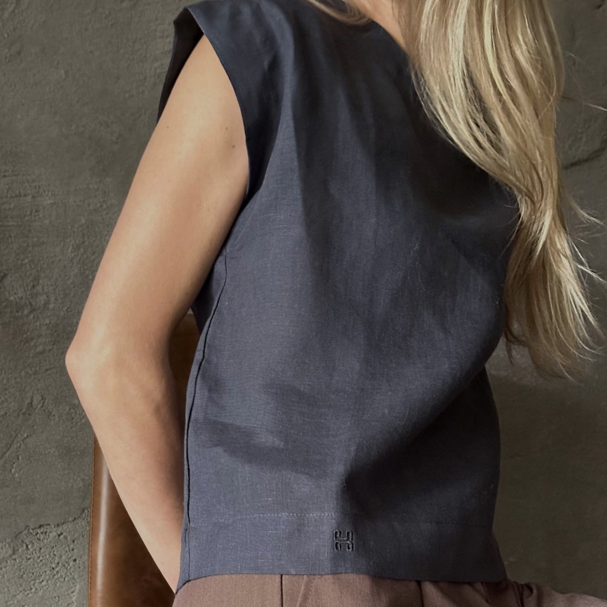 Short Sleeve Linen Shirt - Midnight Blue - Harmonia Linens