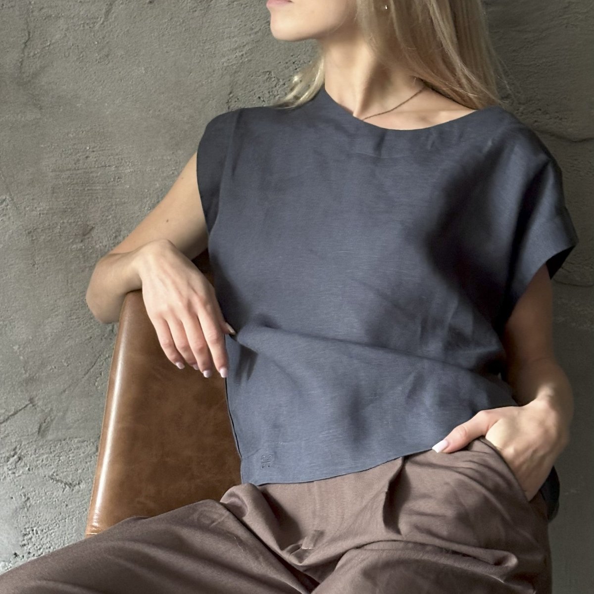 Short Sleeve Linen Shirt - Midnight Blue - Harmonia Linens