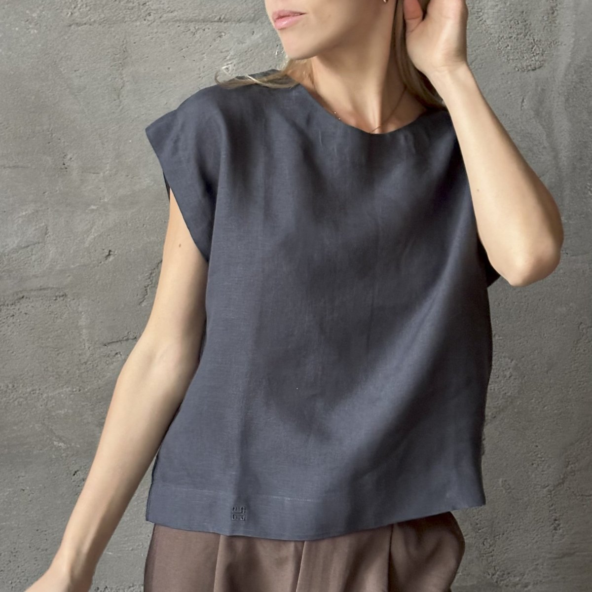 Short Sleeve Linen Shirt - Midnight Blue - Harmonia Linens