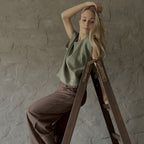 Short Sleeve Linen Shirt - Moss Green - Harmonia Linens