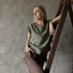 Short Sleeve Linen Shirt - Moss Green - Harmonia Linens