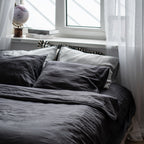 Natural linen bedding set - dark gray