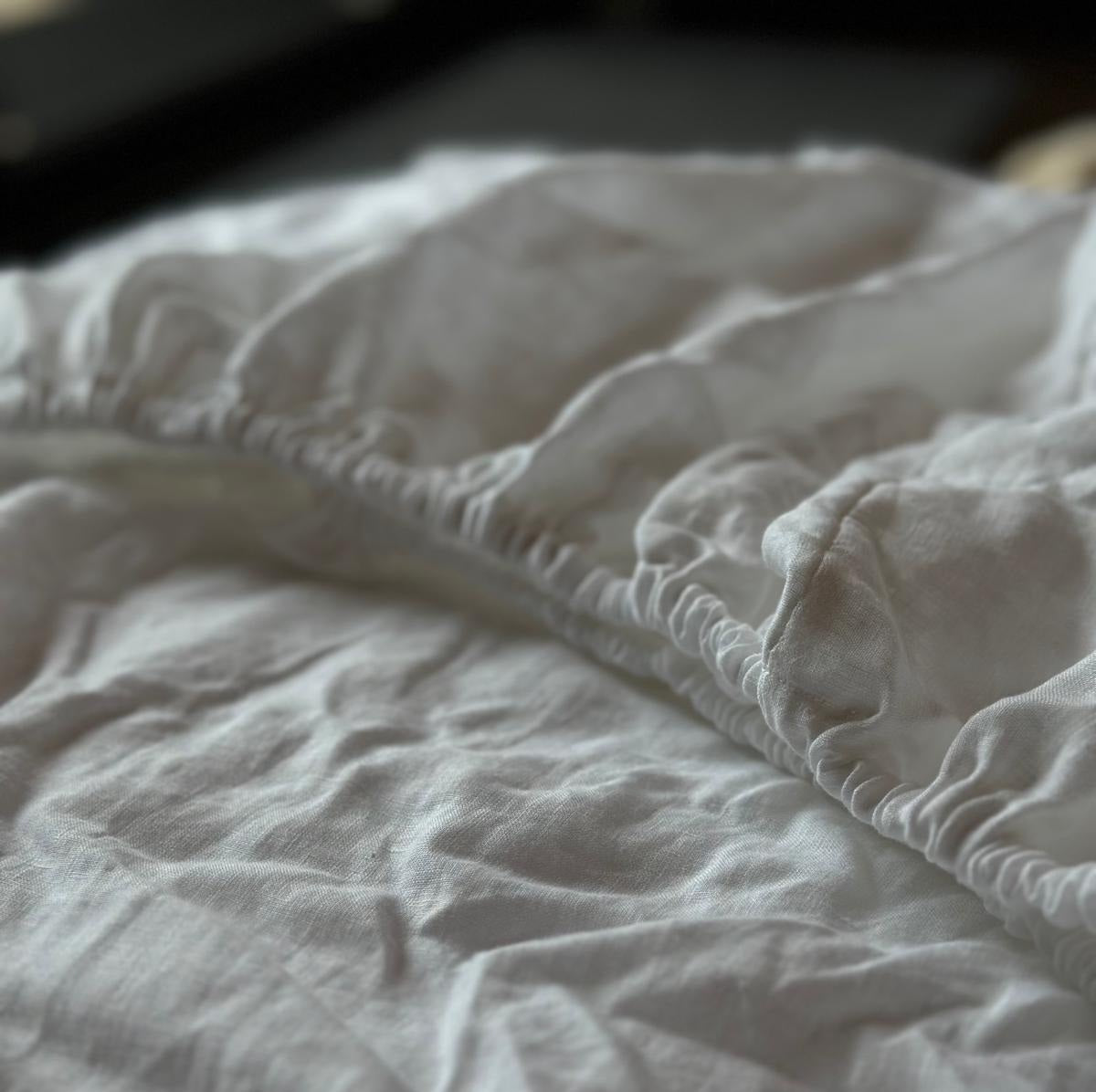 Natural Linen Fitted Sheet - white