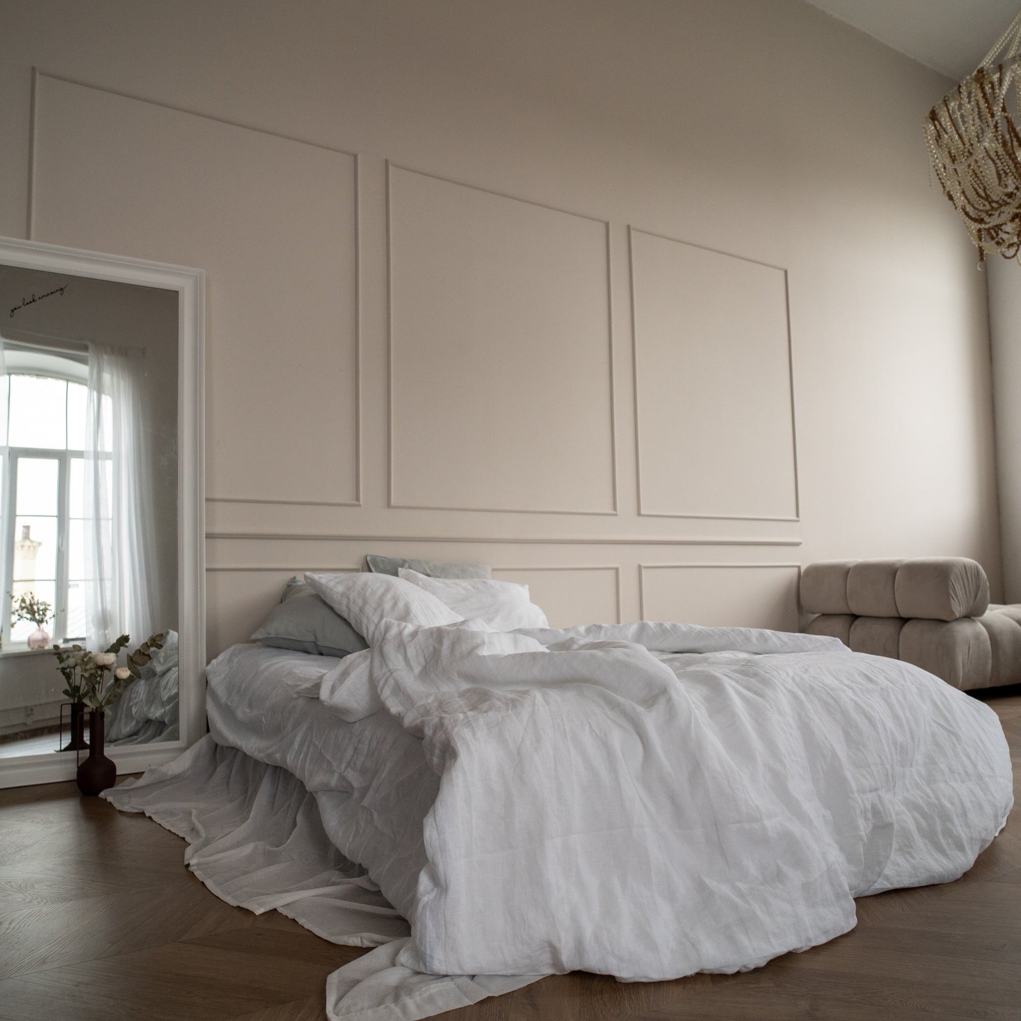 Natural linen bedding set - white