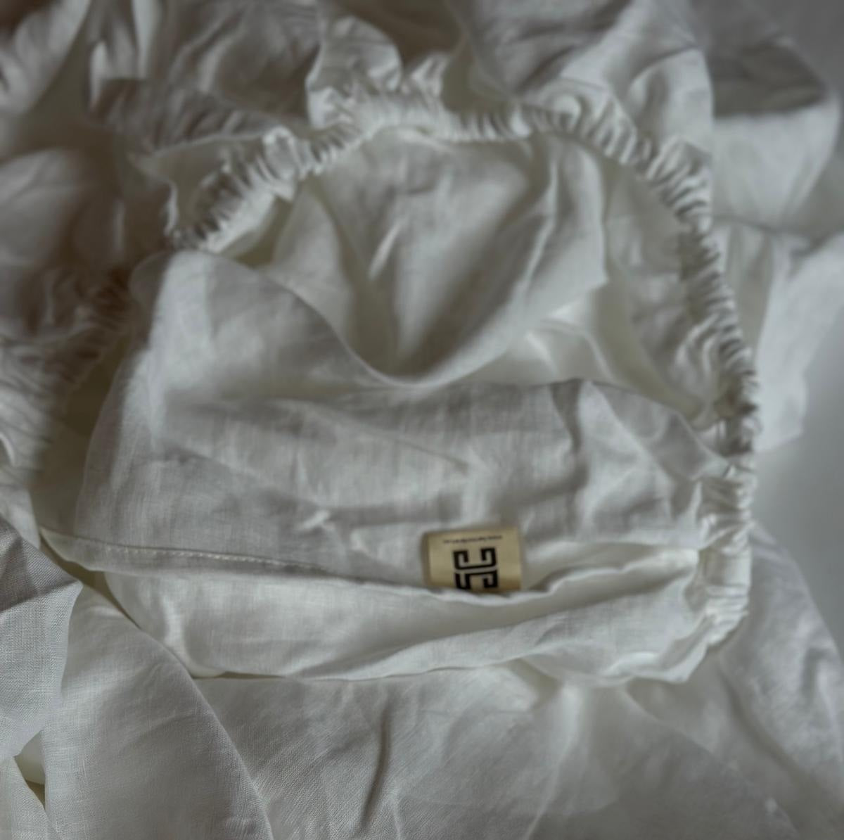 Natural Linen Fitted Sheet - white